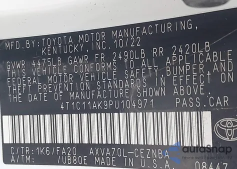 2023 Toyota Camry Le from USA, damaged, VIN 4T1C11AK9PU104971